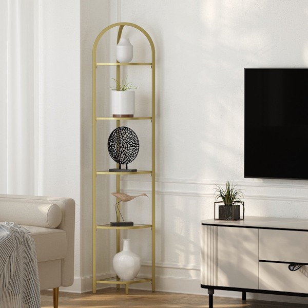 Rootz Corner Shelf Bookhelf - Display Unit - Glass & Metal Shelving - Space -Saving - 28 x 28 x 158 cm