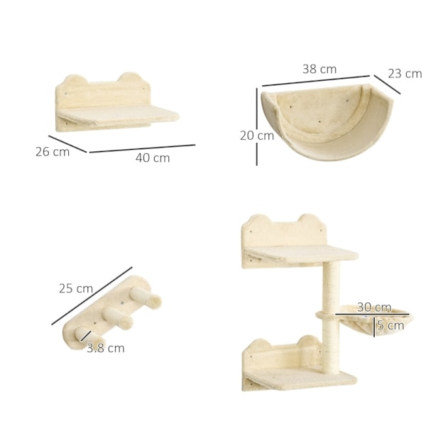 Rootz Cat Climbing Wall Set - Cat Tree - Kitty Tower - Kattleksak - Spånskiva & plysch - Främjar hälsa och lycka - Mått: 40cm x 28cm x 73cm