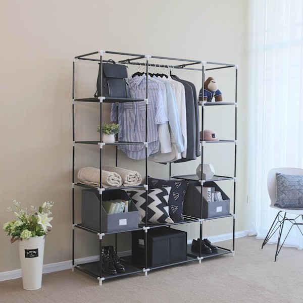 Rootz Foldegarderobe - Skabsorganisering - Opbevaringsskab - Rørformet stålramme - Fleecestof - Støvfri opbevaring - Pladsbesparende design - 150 cm x