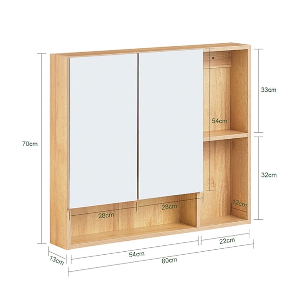 Rootz Wall Cabinet Mirror Door - Wall Storage - Justerbar hylde - Rumbesparende - 80x70x13cm