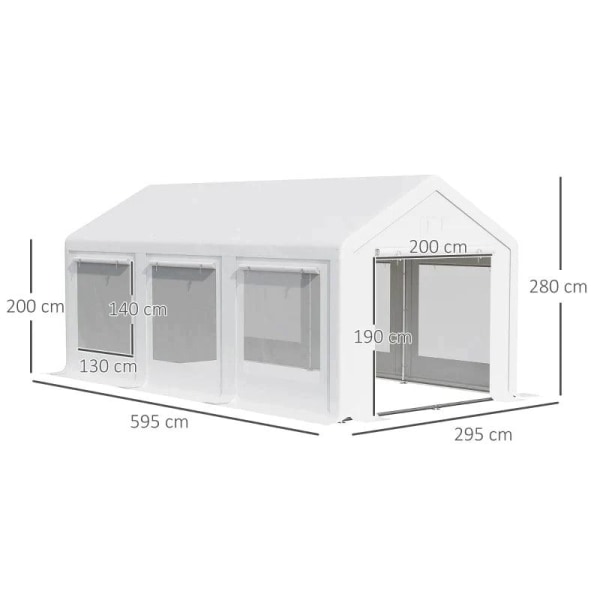 Rootz Partytält - Gazebo - Trädgårdslusthus - Marquee Gazebo - Outdoor Party Gazebo - Dörrar Fönster - Vit - 6L x 3W x 2,8H m