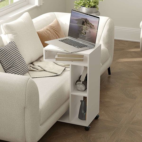 Rootz sidebord - C -formet serveringsbil - mobilarrangør - 4 hjul - effektiv opbevaring - 40 x 30 x 69 cm, robust spånplade, hvid