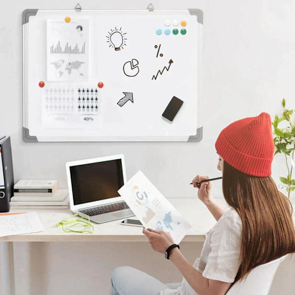 Rootz Whiteboard - Magnetisk tavle - Let at tørre af - Med 4 markører - 10 magneter - 1 viskelæder - 60 x 1,8 x 45 cm