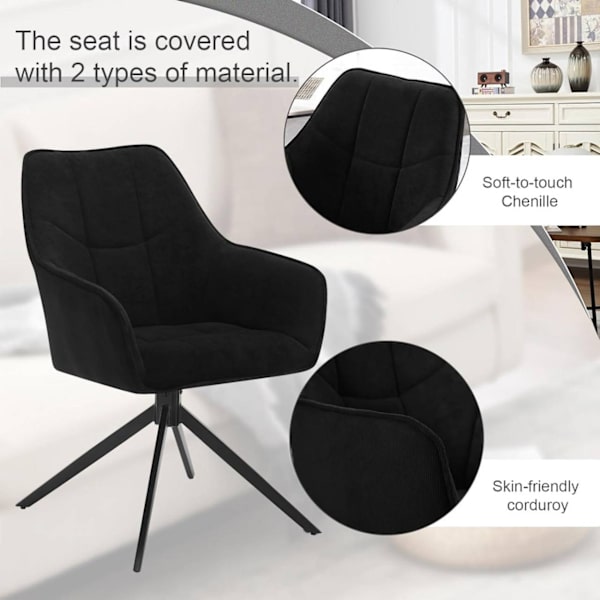 Rootz spisestuestolesæt - Drejestol - Polstret lænestol - Ergonomisk design - 58cm x 86cm x 63,5cm - Mørkegrå - Sort - 150 kg Kapacitet
