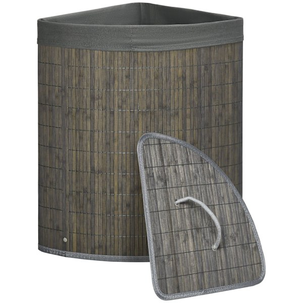 Rootz 55L Tvättkorg - Tvättsorterare - Kläder Hampers - Avtagbar väska - 38x38x57cm - Bamboo Frame, Gray