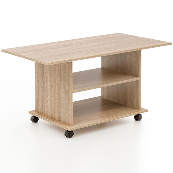 Rootz Design sofabord 95 x 51 x 54,5 cm Sonoma drejeligt med hjul - Sofabord Sofabord - Sofabord Loungebord - Sofabord med opbevaringsplads