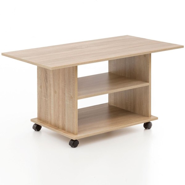Rootz Design soffbord 95 x 51 x 54,5 cm Sonoma Vridbart med hjul - Soffbord Soffbord - Soffbord Loungebord - Soffbord med förvaringsutrymme