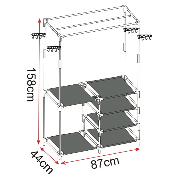 Rootz Klädställ - Organizer - Klädställ - Klädhållare - Garderobssystem - Klänningsförvaring - Plagghylla - Svart-SR0028 - 44x158x87 cm