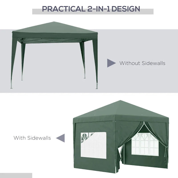 Rootz Camping Gazebo - Bröllopsfest - Canopy Tent Marquee - Pop Up Gazebo - Bärväska - Fönster - Stålram - Grön - 2,95 x 2,95 m x 2,58 m