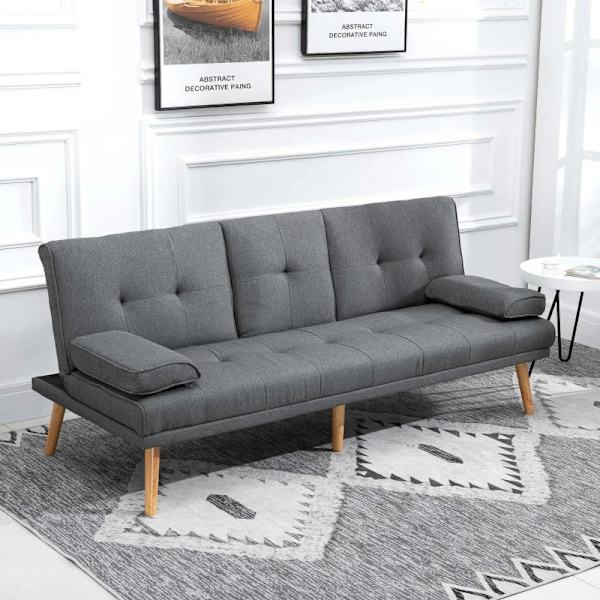 Rootz Sovesofa - Scandi Design - Komfortabel+Pretty - 3 personers - 2 puder - Ligg ned - Mørkegrå + Naturlig - 181W x 48D x 42H cm