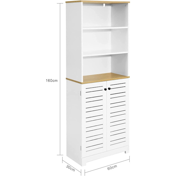 Rootz Badeværelse Højskab - Højskab - Opbevaringsskab med 3 hylder og 2 låger - B60 x D30 x H160cm
