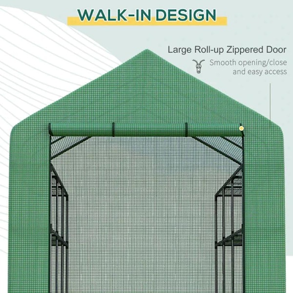 Rootz Greenhouse - Kalvokasvihuone - Walk-in kasvihuone - 8 hyllyllä - Kylmäkehys - Vihreä - 244 x 180 x 210 cm