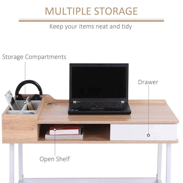 Rootz Skrivebord - Skrivebord - Computerbord - Hvid/Naturlig - 100 cm x 55 cm x 81,5 cm