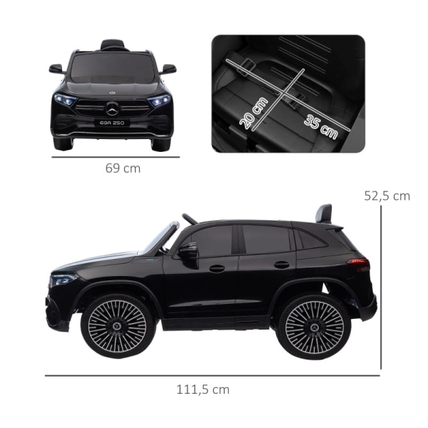 Rootzin sähkökäyttöinen lastenauto - Lisensoitu Mercedes-Benz EQA - Lasten kyytiauto - Musiikki ja ajovalot - Vanhemman kaukosäädin - 111,5 cm x 69 cm