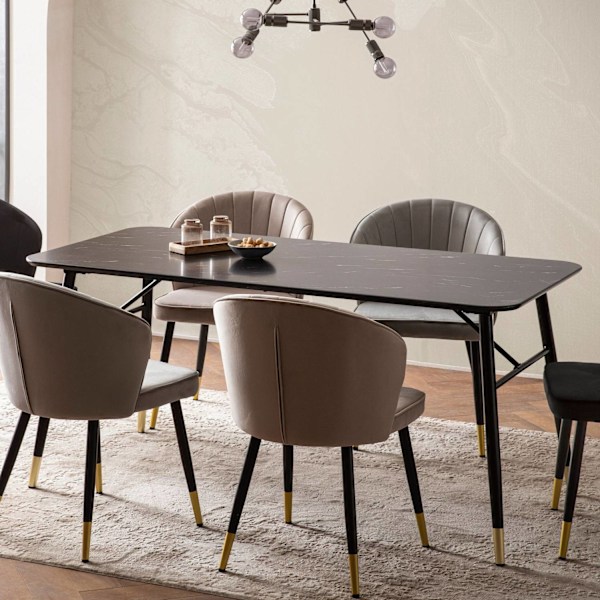 Rootz Modern Dining Table - Rectangular Table - Black Look Table - Sits 6 - 140cm x 80 cm x 76 cm