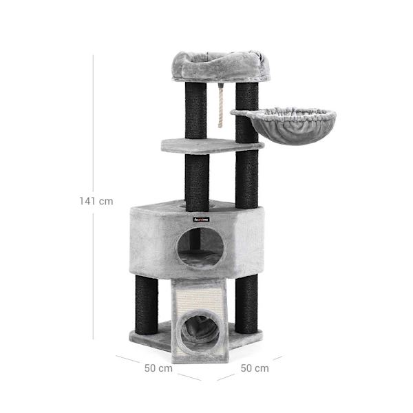 Rootz Cat Trees House - Dobbeltgulv - Skift retning - kradsestolpe - tykke stammer - Udsigtsplatform - Pladsbesparende kat - Carb certificeret spånpla