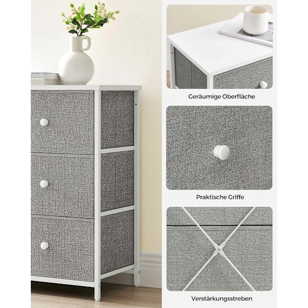 Rootz kommode med 3 skuffer - Opbevaringsskab - Kommode - Lysegrå hvid - Spånplade stål ikke-vævet stof - 30 cm x 80 cm x 71 cm - 10,2 kg Maks. vægt -