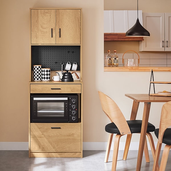 Rootz Retro Kitchen Cabinet - Moderne opbevaringsskabe - Pegboard -hylder - Optimal lagerplads - 60x170x40cm