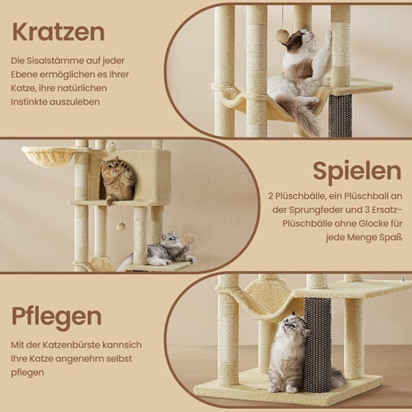 Rootz multi -våningar kattträd - skrapning efter kitty lägenhet - sisal stabilitet - 57 cm x 45 cm x 175 cm