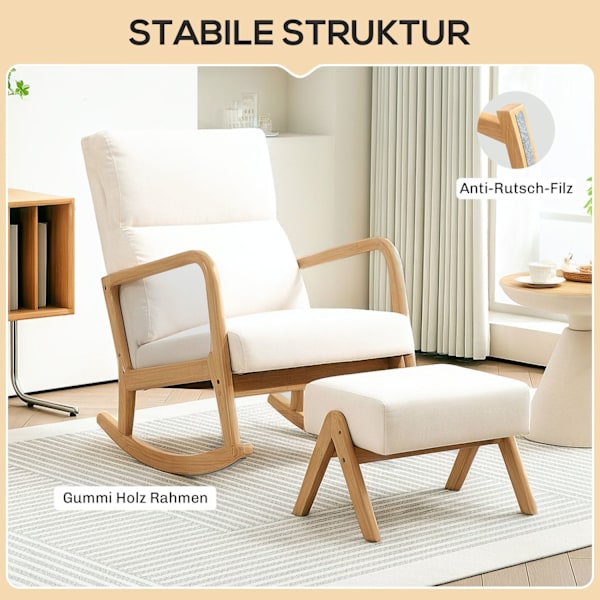 Rootz gungstol med avföring - mjukt vadderad - linne -look - ultimat komfort - 65W x 96d x 94,5H cm - grädde vit
