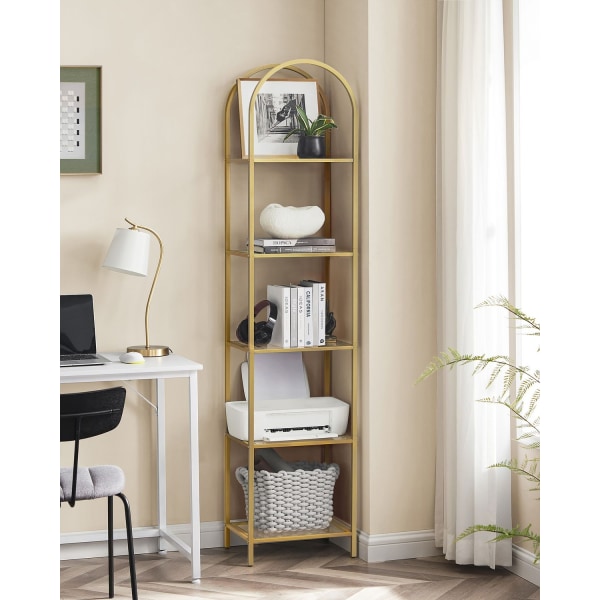 Rootz 5-vånings metallic guld Transparent glashylla - Displayställ - Förvaringsställ - Härdat glas - Stålram - 30,2 cm x 40 cm x 183,5 cm - Lättvikt -
