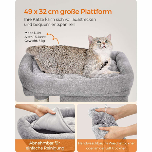 Rootz Cat kradsestolpe - Kattetræ - Kradser - Spånplade - Plys - Sisal - Forhindrer væltning - Nem montering - 49cm x 32cm x 74cm