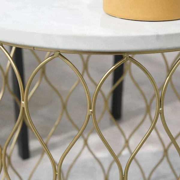 Rootz Terrassebord - Havebord - Sidebord - Sofabord - Marmor & Guldeffekt - Stål - Guld/Hvid - 41 x 46cm & 35 x 38,5cm