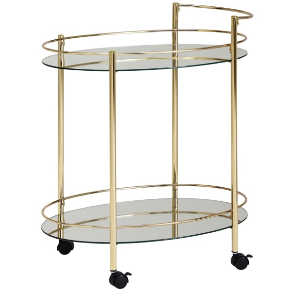 Rootz design serveringsvogn guld 67x79 cm Mobil Minibar - Sidebord på hjul Spisevogn med hvid glasplade Køkkenvogn - Teavogn med frostet glas