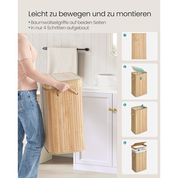 Rootz Bamboo Vasketøjskurv - Hæmmer - Opbevaringsbeholder - Stilfuldt design - 31,5 cm x 42,5 cm x 61 cm - Letvægts - Naturlig beige