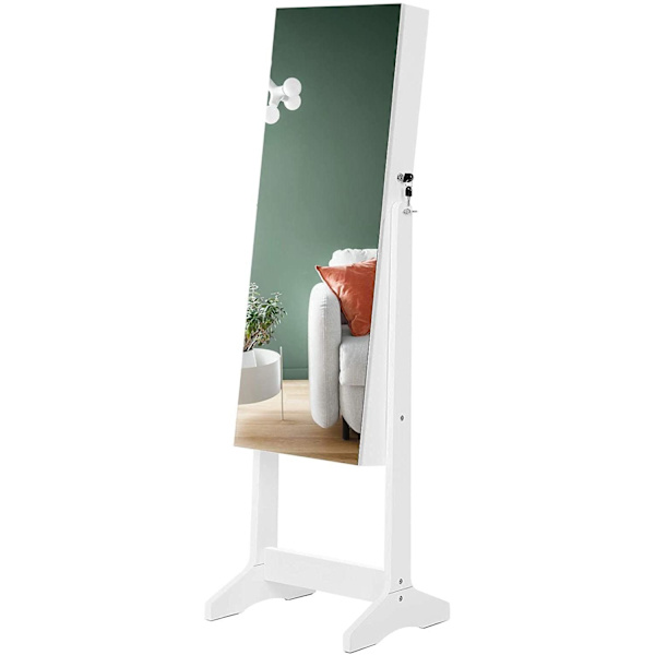 Rootz Smykkespejl - Smykkeskab - Spejlskab - MakeUp Organizer - Rammeløs - Låsbar - Hvid - MDF - 41,2 x 36,5 x 152 cm