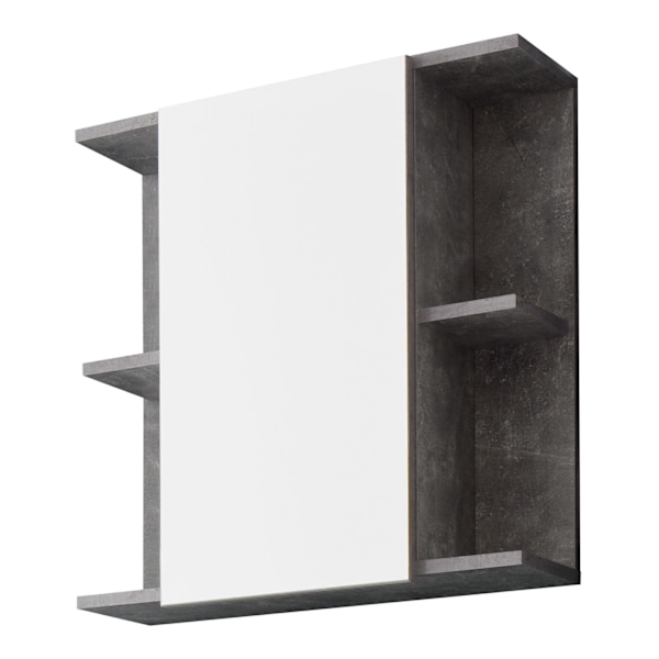 Rootz Mirror Cabinet - Reflective Storage - Wall Unit - Vanity Organizer - Bath Furniture - Reflection Case - Washroom Locker - Concrete Stone Melamin