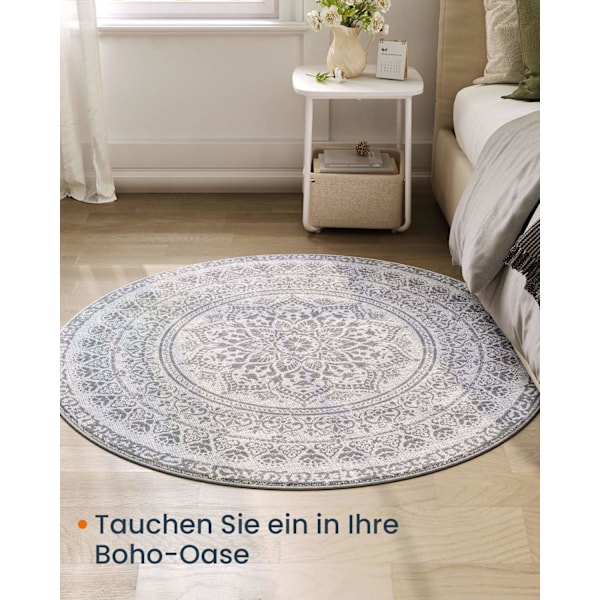 Rootz Rundt tæppe - Boho Style Tæppe - Dove Grey - Polyester - Filt - TPR - 120 cm Diameter - Letvægts - 1,6 kg