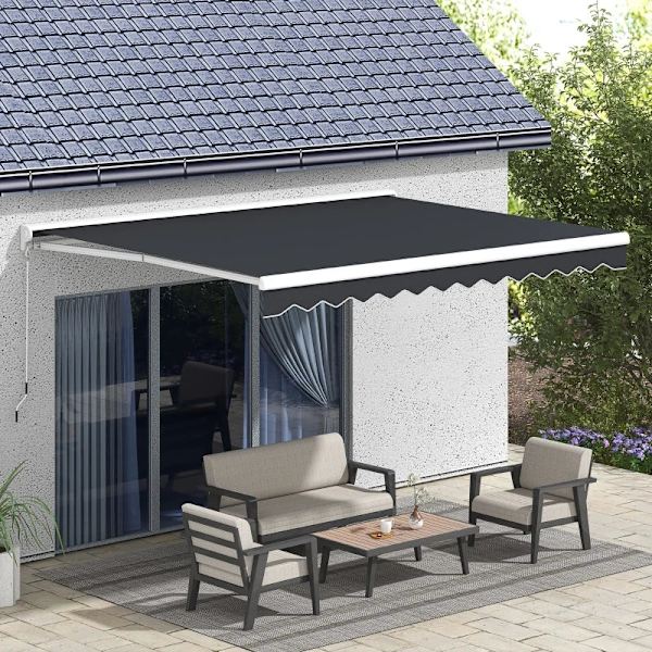 Rootz Markis - El - Manuellt utdragbar - Väggfästen - Hel kassett - Fjärrkontroll - Aluminiumram - Polyester - Grå - 395L x 300W cm
