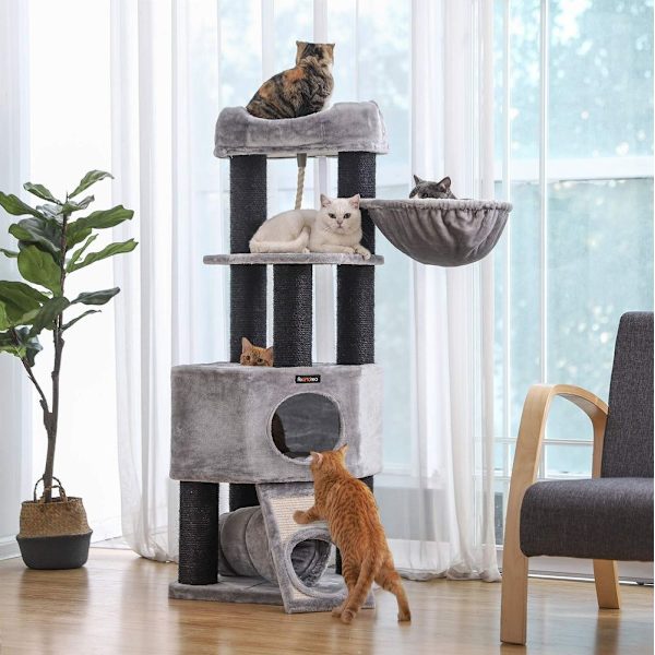 Rootz Cat Trees House - Dobbeltgulv - Skift retning - kradsestolpe - tykke stammer - Udsigtsplatform - Pladsbesparende kat - Carb certificeret spånpla