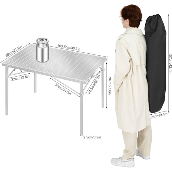 Rootz Campingbord - Fällbart bord - Hopfällbart utomhusbord - Aluminiumram - 69cm x 70cm x 104cm