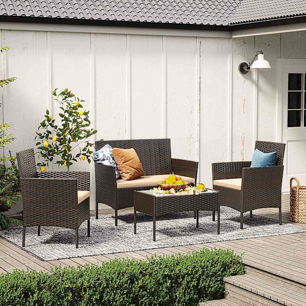 Rootz 4-delad balkongmöbelset - Uteplatsset - Trädgårdsstolar - Terrasssittgrupp - Galvaniserad metallstomme - PE Polyrattan - 56,5cm x 54,5cm x 81,5c