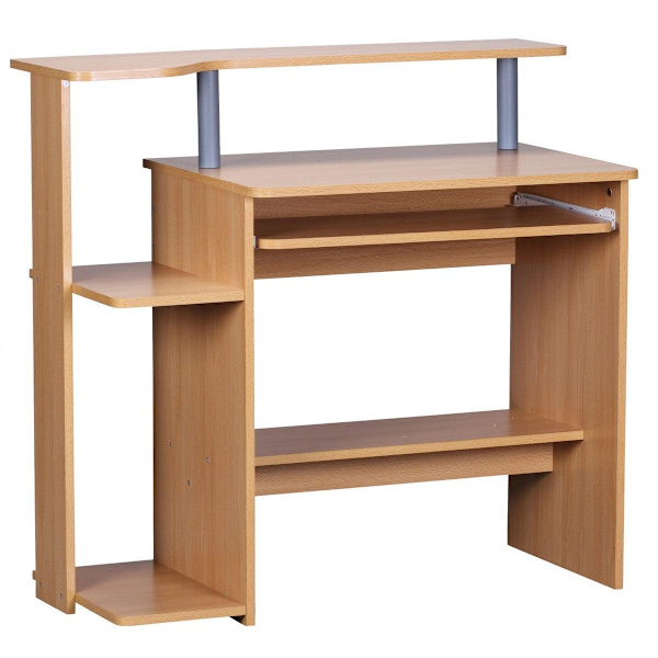 Rootz Computerbord Bøgetræ 94 x 90 x 48 cm med tastaturforlænger - Laptopbord uden hjul med fastgørelse - PC-bord med printeropbevaringspladsbesparend