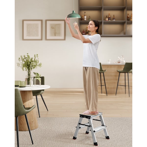 Rootz 2-trins stige - Trintaburet af aluminiumslegering - Trin-foldbar skammel - Skridsikre trin - 45 cm x 35,5 cm x 38 cm