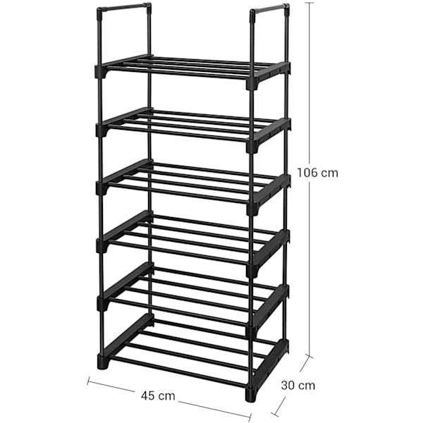 Rootz Skoställ - Skoupplägg - 6 ställ - Multifunktionell - Svart - Metall - 45 x 30 x 106 cm