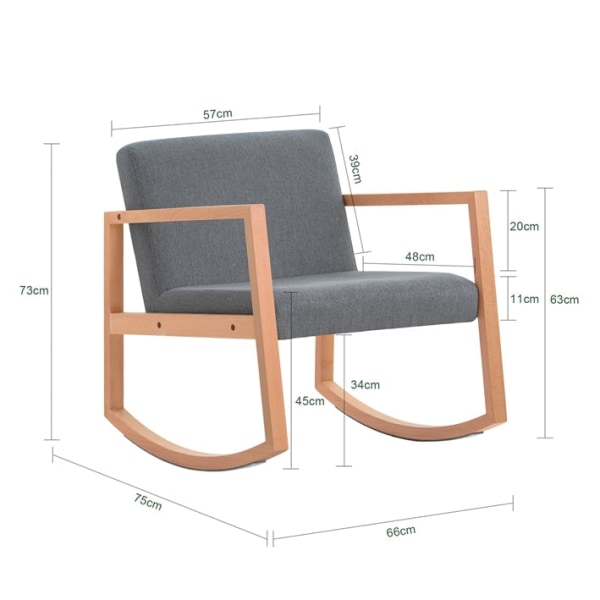 Rootz Gyngestol - Gyngestol - Relax Chair - Bøgetræ og bomuldsstof - Komfortable og vaskbare hynder - Stabil med gulvbeskyttere - 66cm x 73cm x 75cm