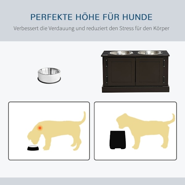 Rootz PawHut forhøjet hundefoderstation - Hævede hundeskåle - Foderstativ til kæledyr - Reducerer belastningen på leddene - Nem at rengøre - Rigelig o