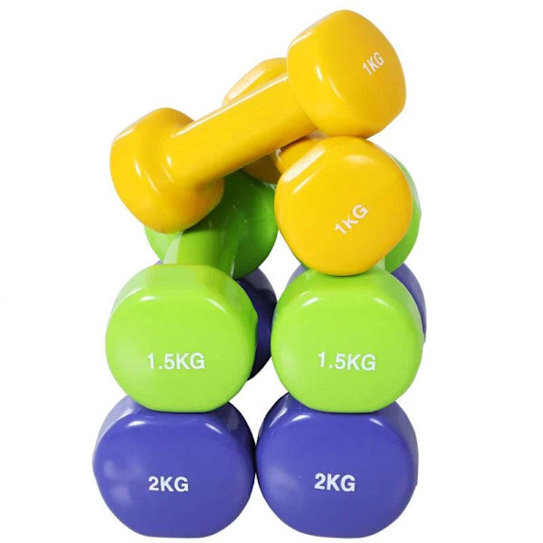 Rootz håndvægtesæt - 4 par håndvægte med etui - Jern + plastik - Rød + Gul + Grøn + Lilla - 41L x 30W x 8H cm