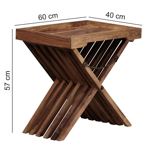 Rootz bord Massivt træ sheesham design foldebord serveringsbakke og bordramme sammenfoldelig landlig stil
