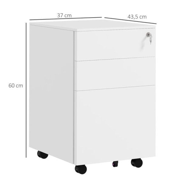 Rootz Rolling Container - Arkivskåp - 3 lådor - Låsbar - Rullbar - Förmonterad stomme - Vit - 37 cm x 43,5 cm x 60 cm