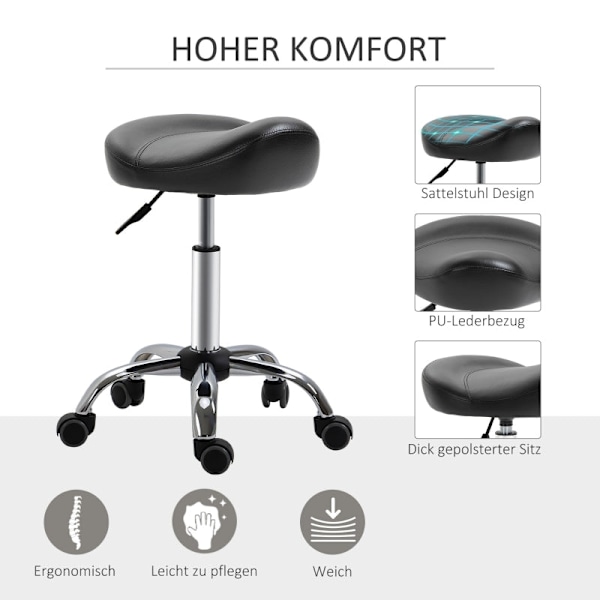 Rootz Salon Pall - Kontorspall - Pall i konstläder - Justerbar i höjdled - Ergonomisk design - 48cm x 48cm x 54-69cm