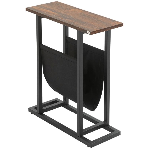 Rootz Sidebord - Sengebord - Sofabord - smalt design - Med stofpose - Stål - Mørkebrun + Sort - 49 x 19 x 55cm