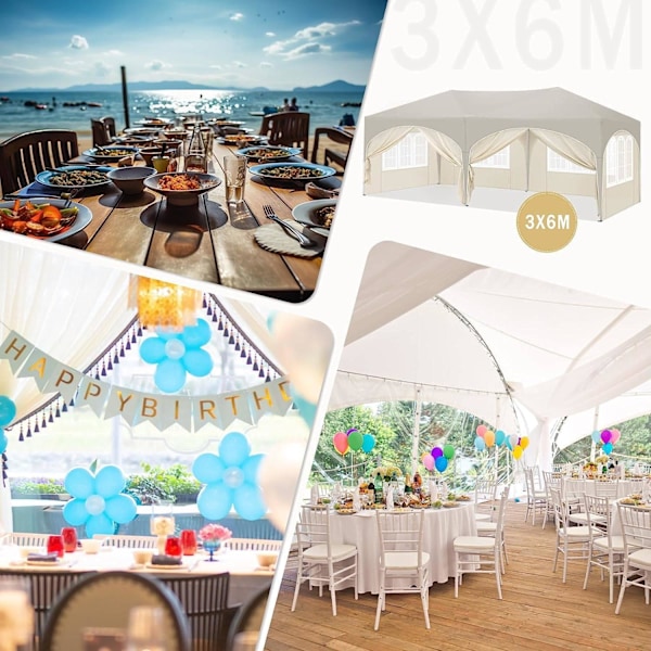Rootz Havepavillon 3x6m - Udendørs baldakin - Pop-up telt - UV-beskyttelse - Vandafvisende - 250-254-258cm - Komplet tilbehør