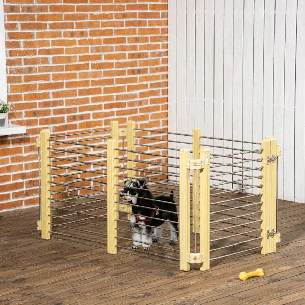 Rootz Pet lekhage - Djur lekhage - Valp lekhage - Storlek Justerbar - Trä-plast komposit/rostfritt stål - Naturligt trä - 67,5-131,5L x 43,5-75,5W x 6