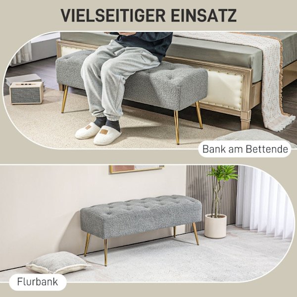 Rootz Modern sengebænk - vinduessæde - spisestuebænk - imiteret lammeuld - tyk polstring - 112 cm x 41 cm x 46 cm