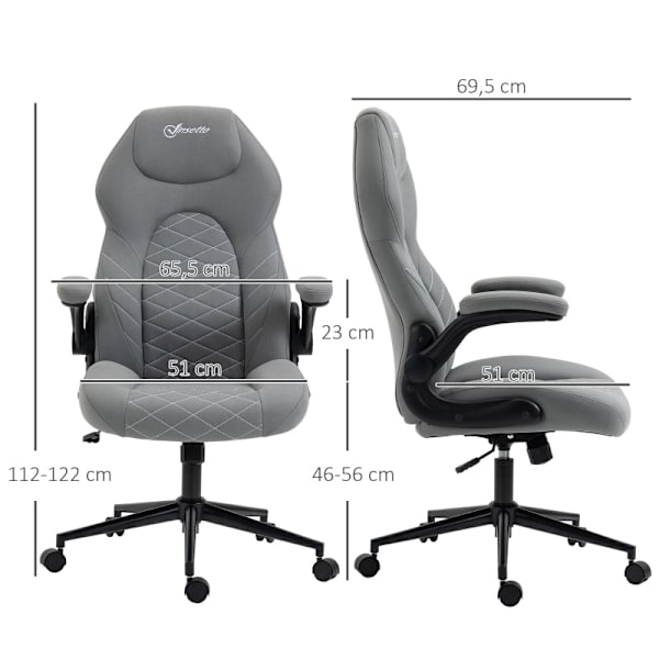 Rootz Vinsetto Kontorstol - Ergonomisk Skrivebordsstol - Justerbar Højde Stol - Vippefunktion - Sammenfoldelige armlæn - 65,5 cm x 69,5 cm x 112-122 c